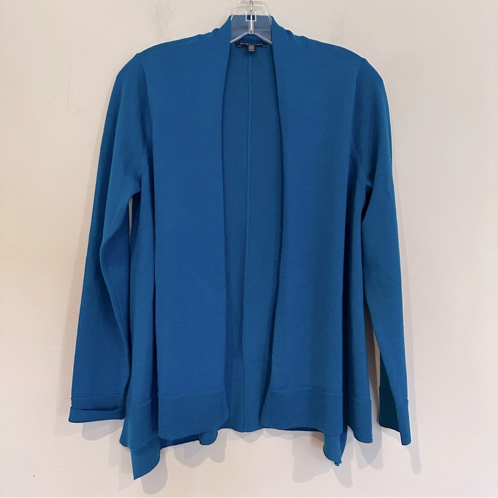 Eileen Fisher Shawl Collar Merino Wool Cardigan Women's Small Petite Blue Teal